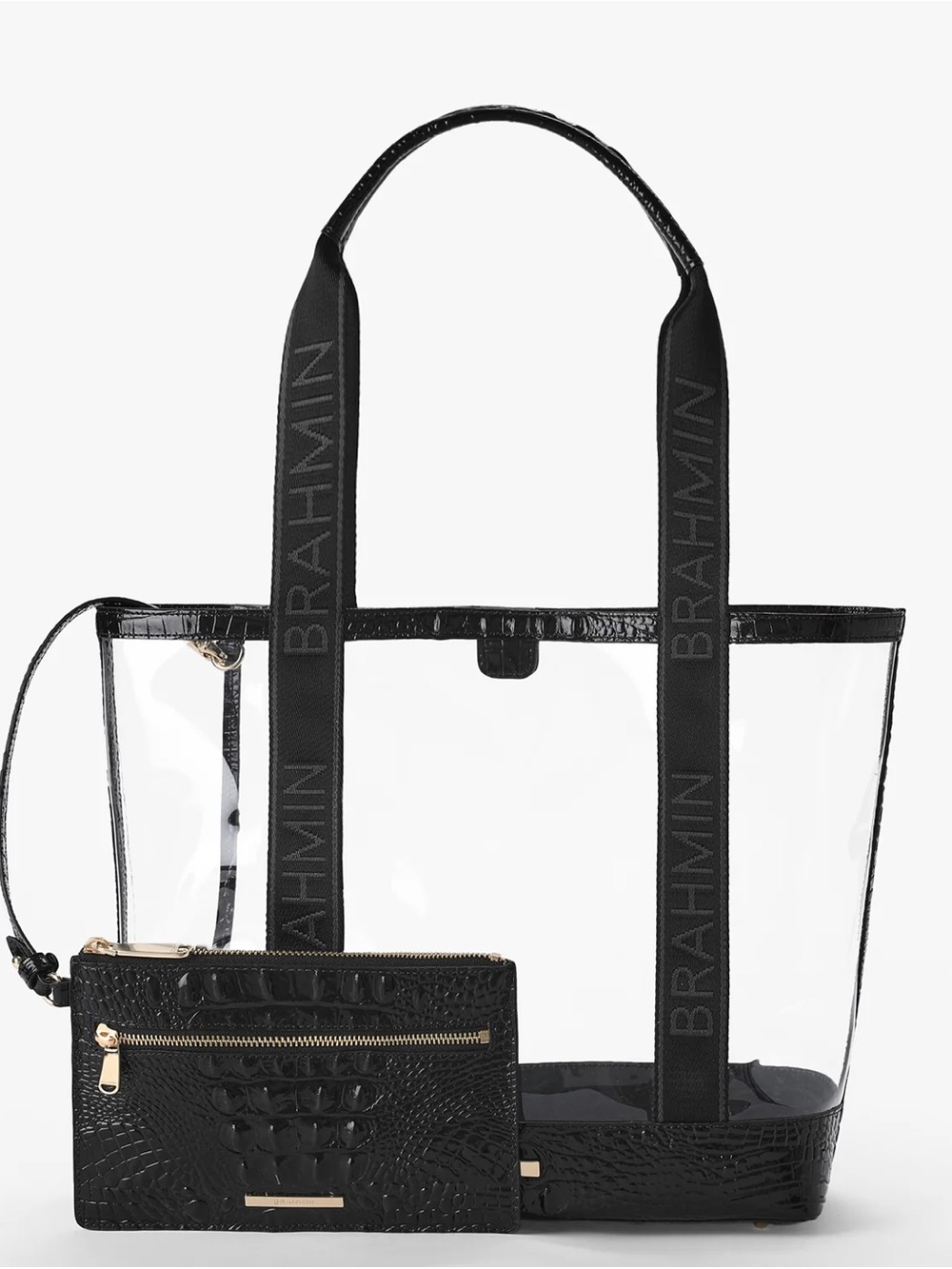Brahmin Black Clear Tote with Black Croc Pouch